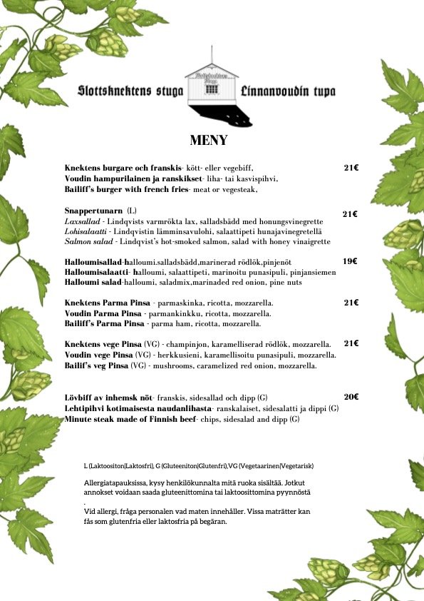 Slottsknekten menu 2026 English